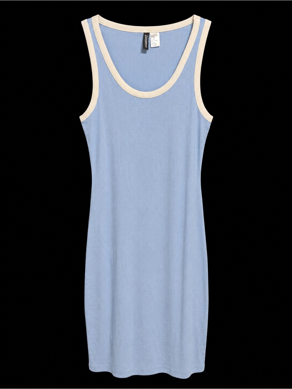 H&M Divided Ribbed Bodycon Tank Dress Light Blue White Trim Size Medium NWT